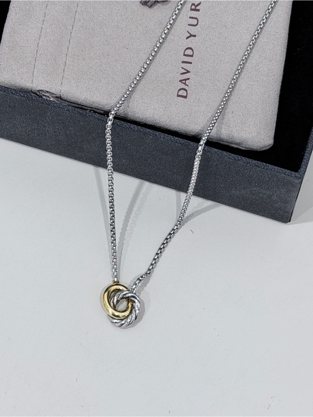 David Yurman Two-Tone Cable Knot Necklace - Silver and Gold